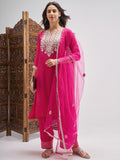 Vishudh Women Pink Embroidered Kurta And Palazzo With Dupatta - Pink - Image 1