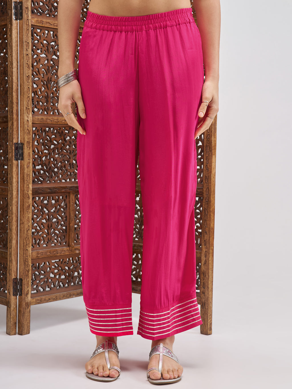 Vishudh Women Pink Embroidered Kurta And Palazzo With Dupatta - Pink - Image 7