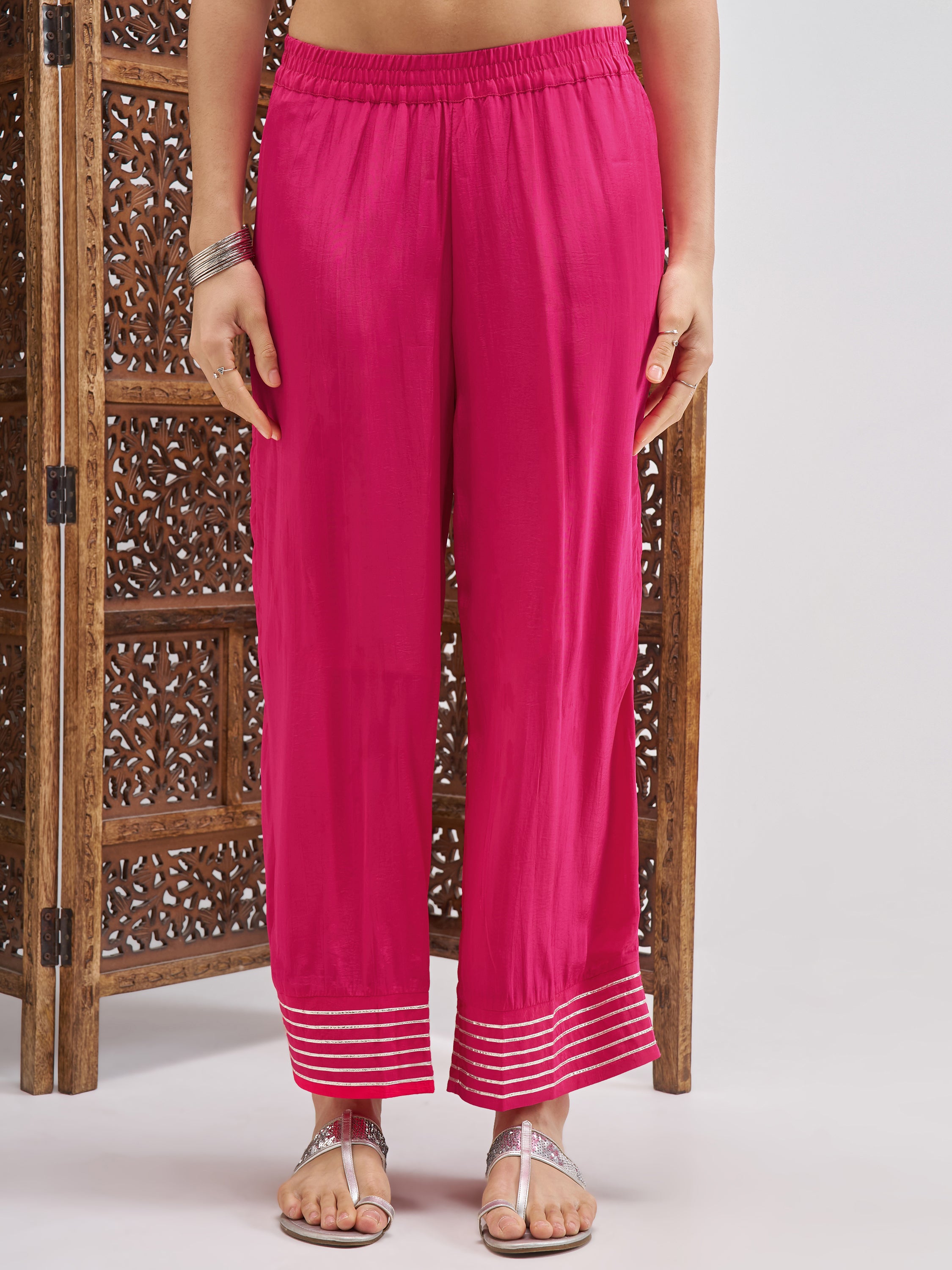 Vishudh Women Pink Embroidered Kurta And Palazzo With Dupatta - Pink - Image 7
