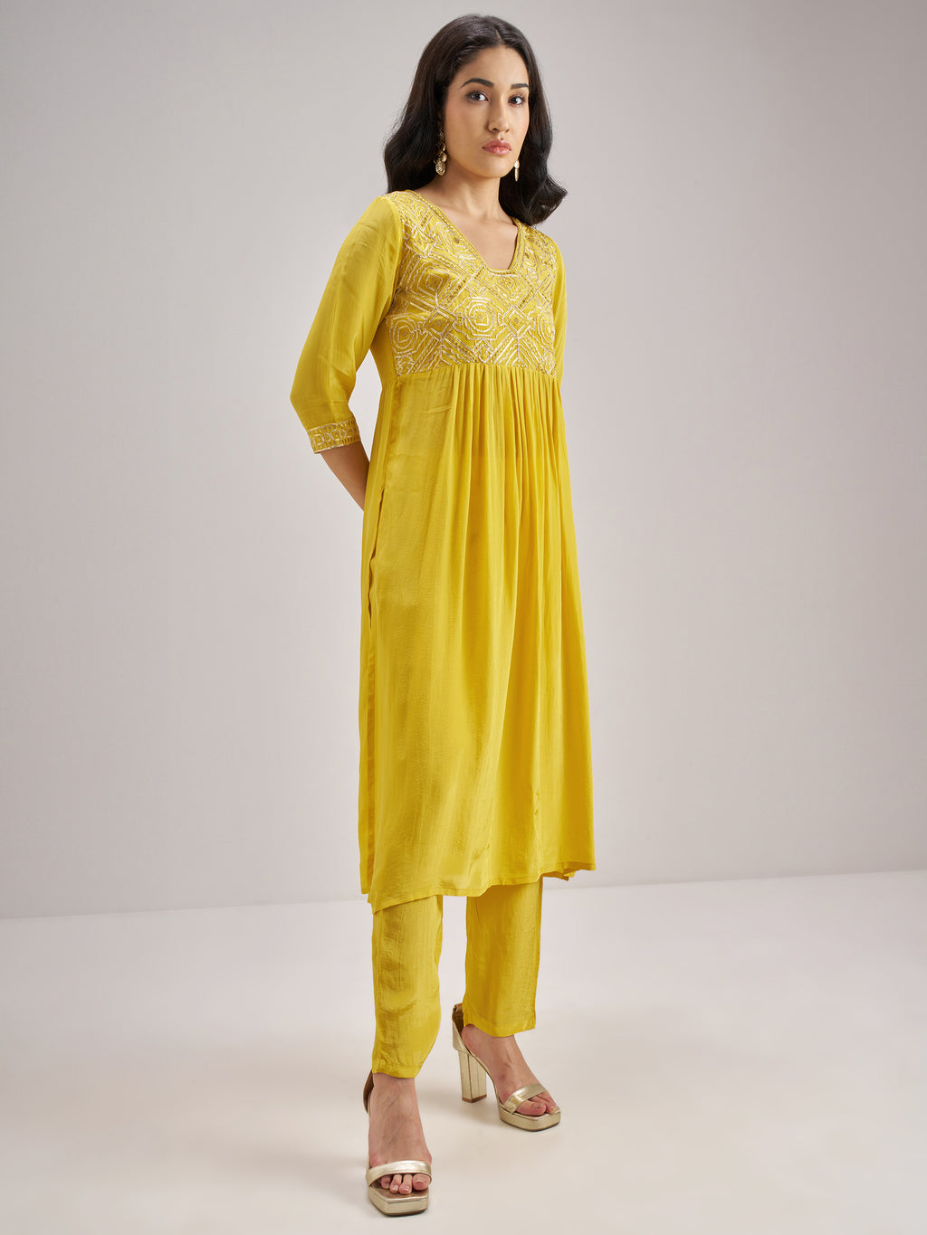 Vishudh Women Yellow Embroidered Kurta With Trouser And Dupatta - Yellow - Image 4