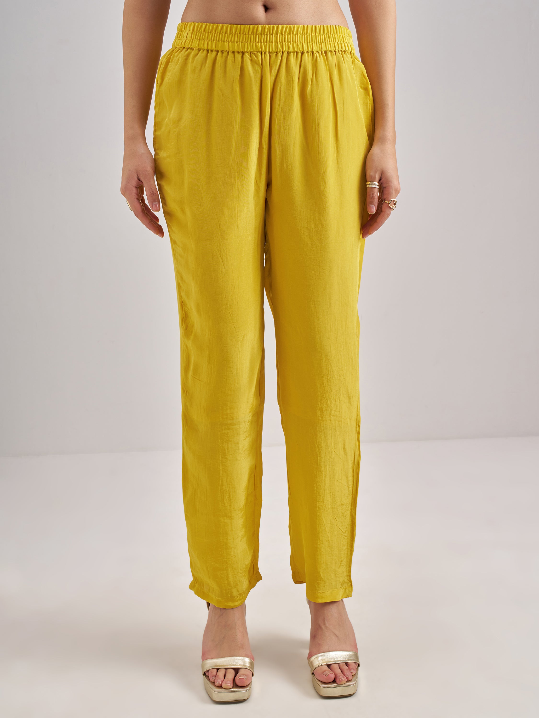 Vishudh Women Yellow Embroidered Kurta With Trouser And Dupatta - Yellow - Image 7