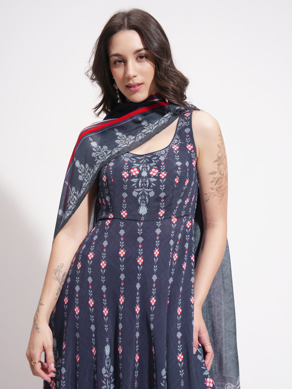 Vishudh Women Blue Printed Kurta With Trouser And Dupatta - Blue - Image 1