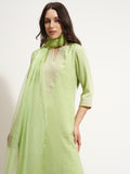 Vishudh Women Green Embroidered Kurta With Trouser And Dupatta - Green - Image 1