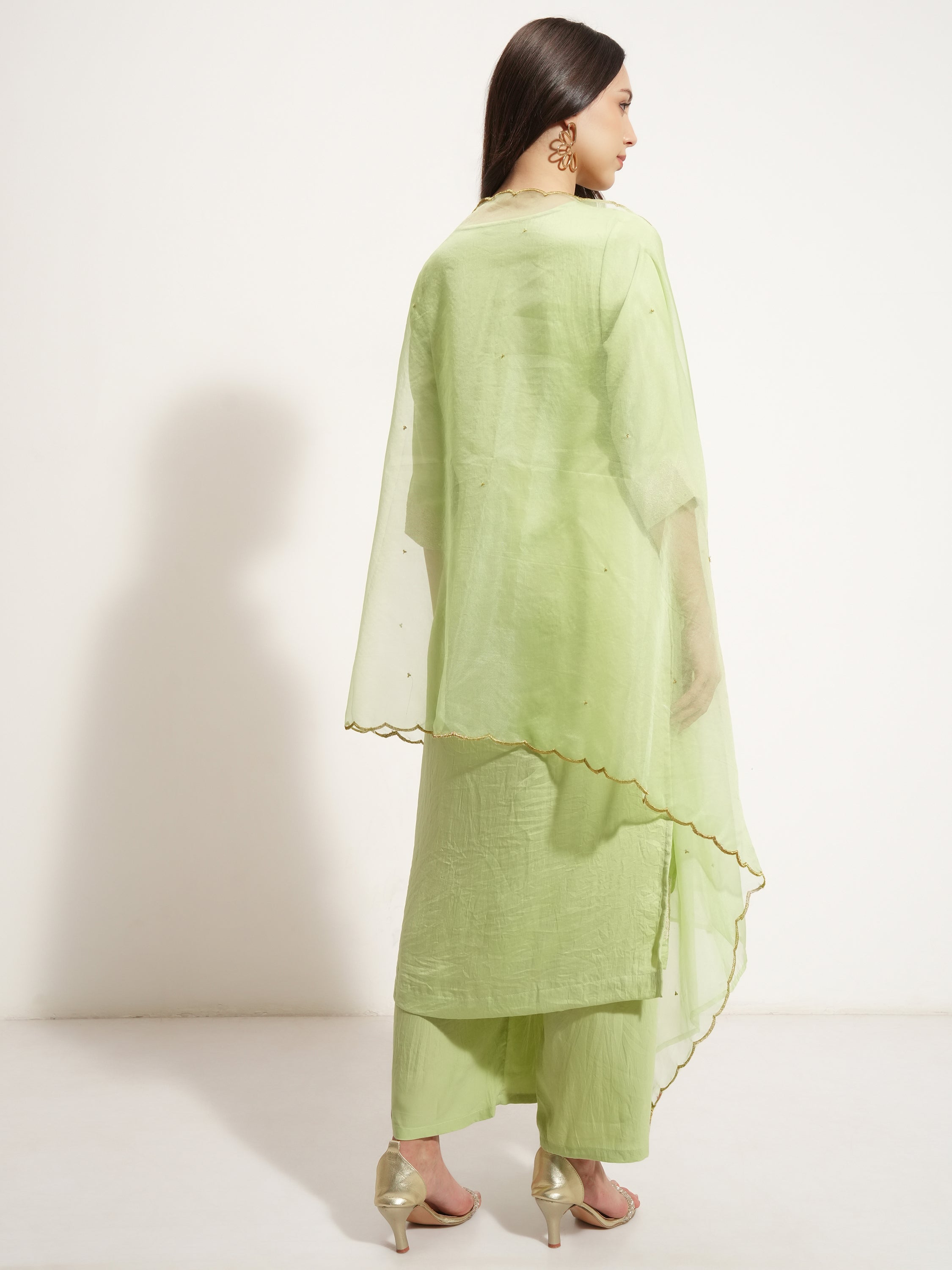 Vishudh Women Green Embroidered Kurta With Trouser And Dupatta - Green - Image 3