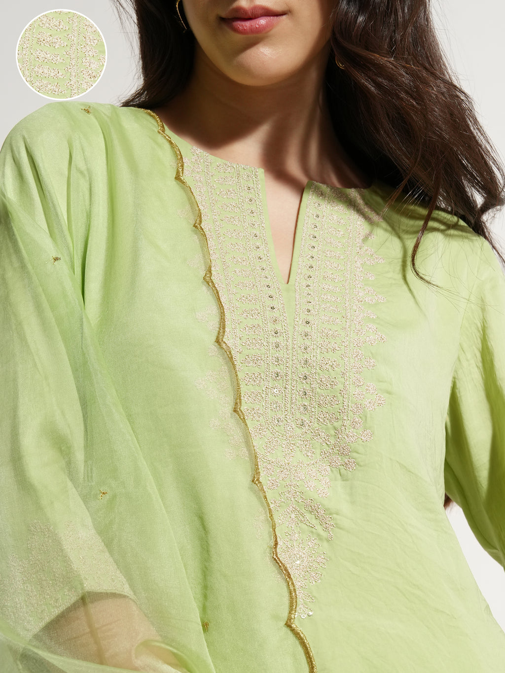 Vishudh Women Green Embroidered Kurta With Trouser And Dupatta - Green - Image 5
