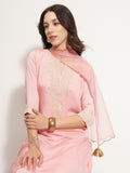 Vishudh Women Pink Embroidered Kurta With Trouser And Dupatta - Pink - Image 1