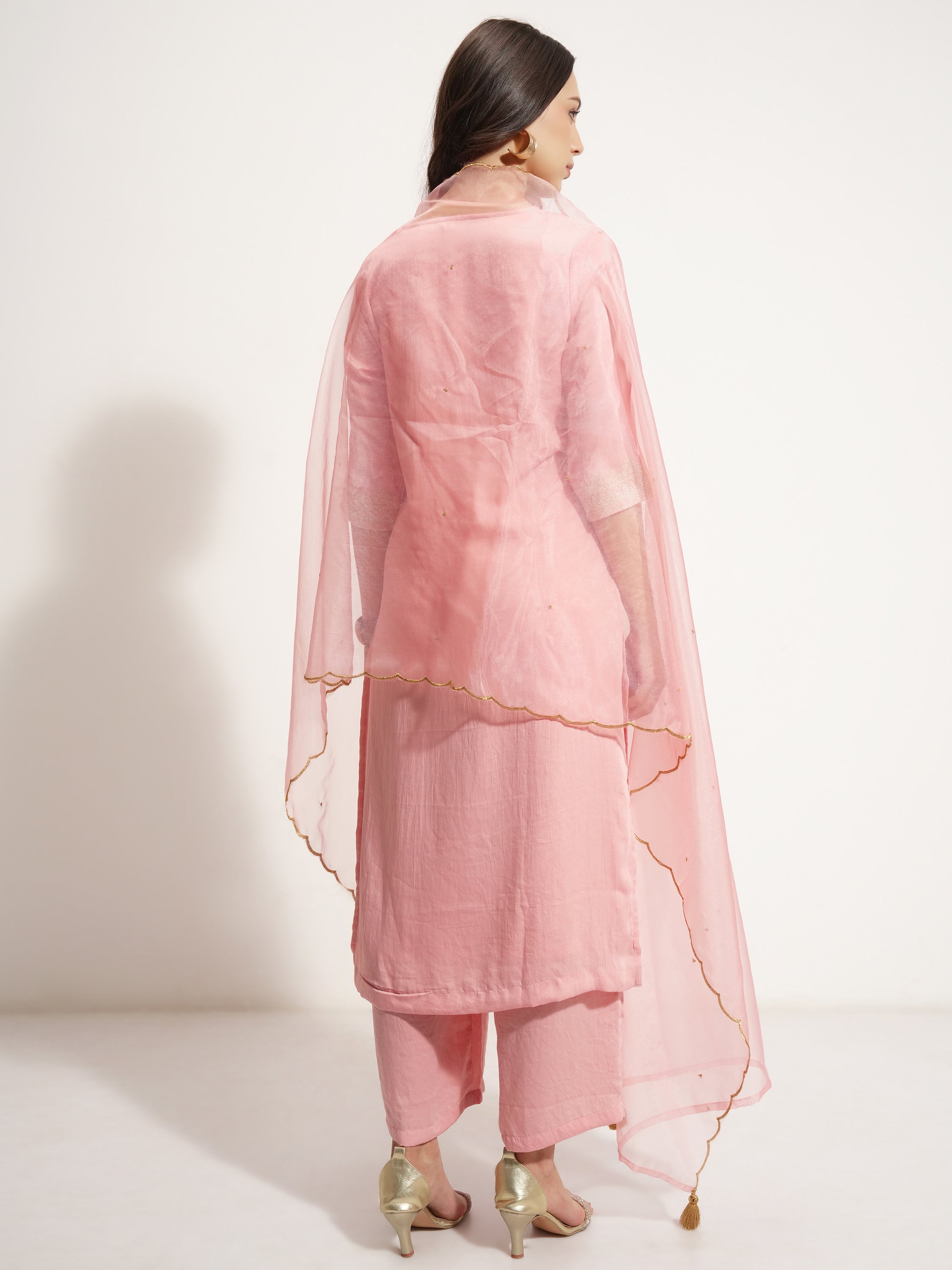 Vishudh Women Pink Embroidered Kurta With Trouser And Dupatta - Pink - Image 3