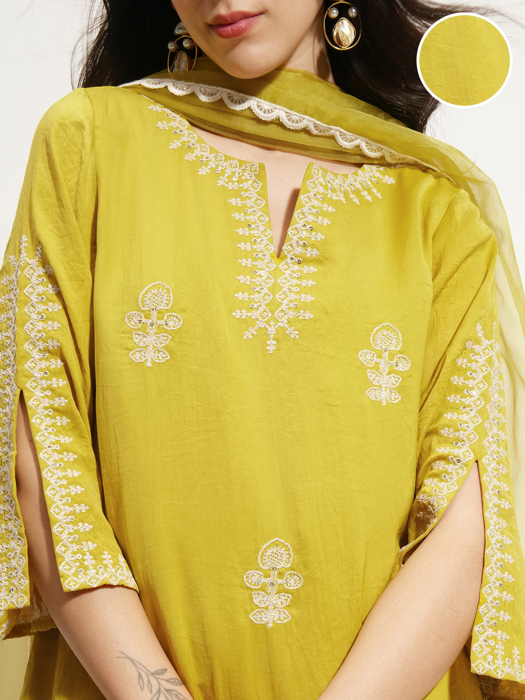 Vishudh Women Green Embroidered Kurta With Trouser And Dupatta - Green - Image 5
