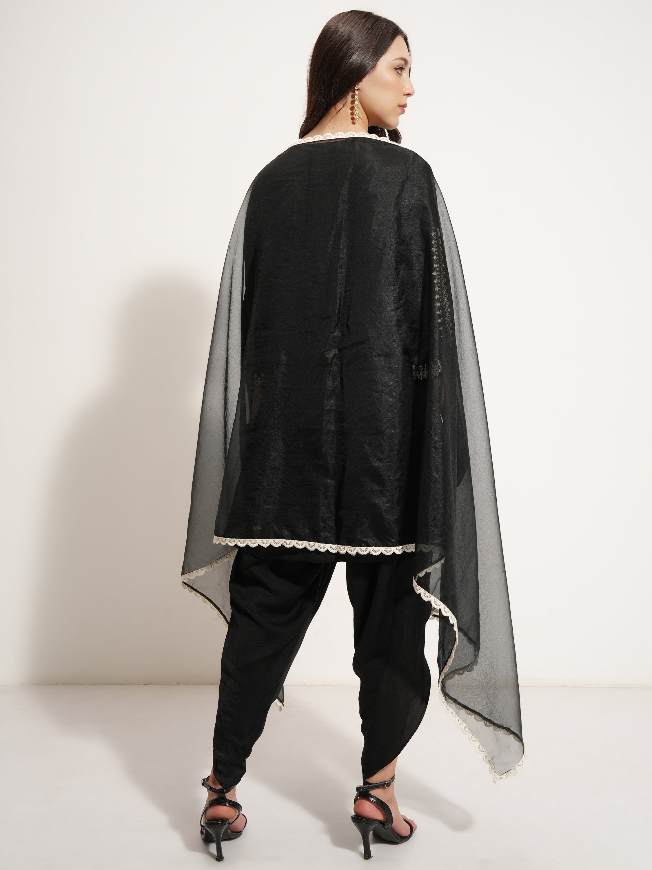 Vishudh Women Black Embroidered Kurta With Trouser And Dupatta - Black - Image 3