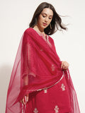 Vishudh Women Red Embroidered Kurta With Trouser And Dupatta - Red - Image 1