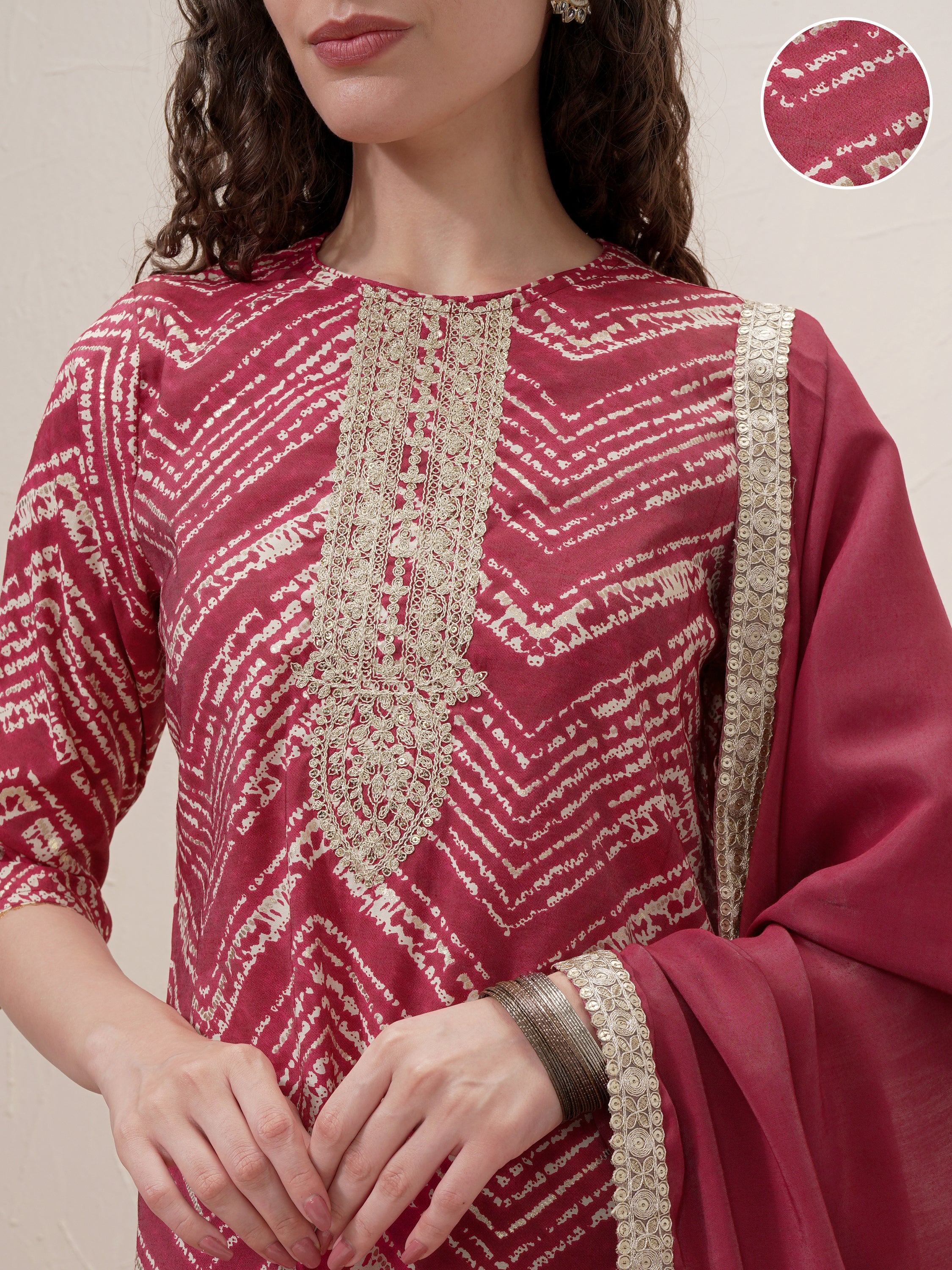 Vishudh Women Maroon Printed Kurta With Trouser And Dupatta - Maroon - Image 5