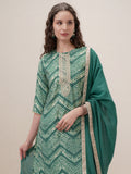 Vishudh Women Green Printed Kurta With Trouser And Dupatta - Green - Image 1