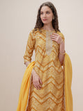 Vishudh Women Mustard Printed Kurta With Trouser And Dupatta - Mustard - Image 1