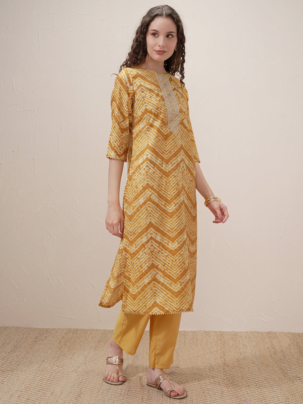 Vishudh Women Mustard Printed Kurta With Trouser And Dupatta - Mustard - Image 6