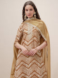 Vishudh Women Brown Printed Kurta With Trouser And Dupatta - Brown - Image 1