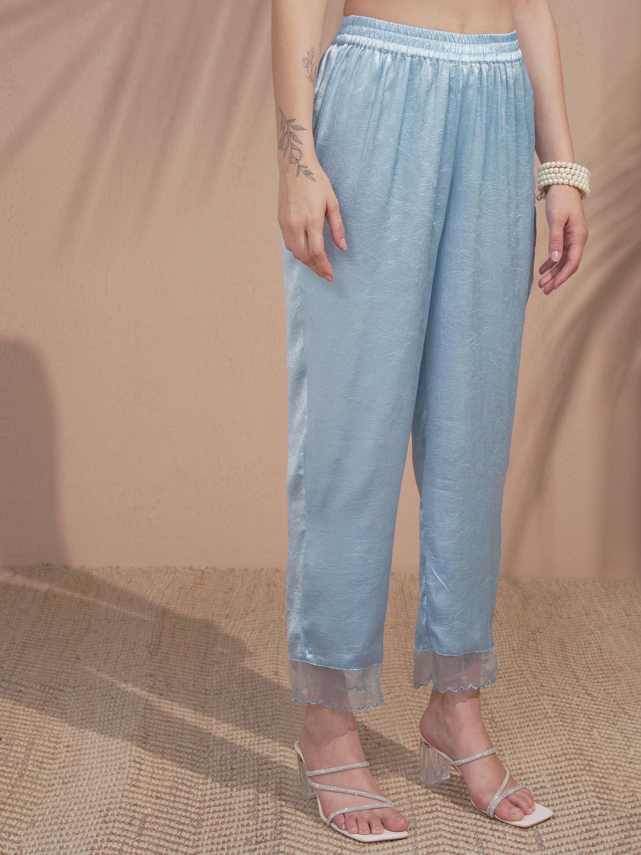 Vishudh Women Blue Embroidered Kurta With Trouser - Blue - Image 7