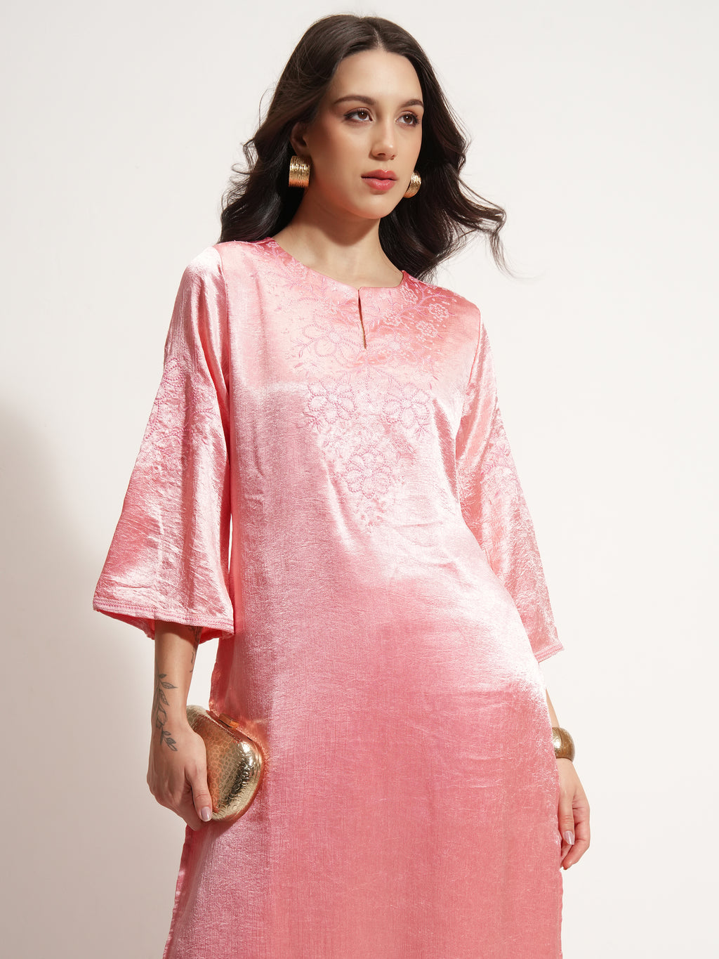 Vishudh Women Pink Embroidered Kurta With Trouser - Pink - Image 1