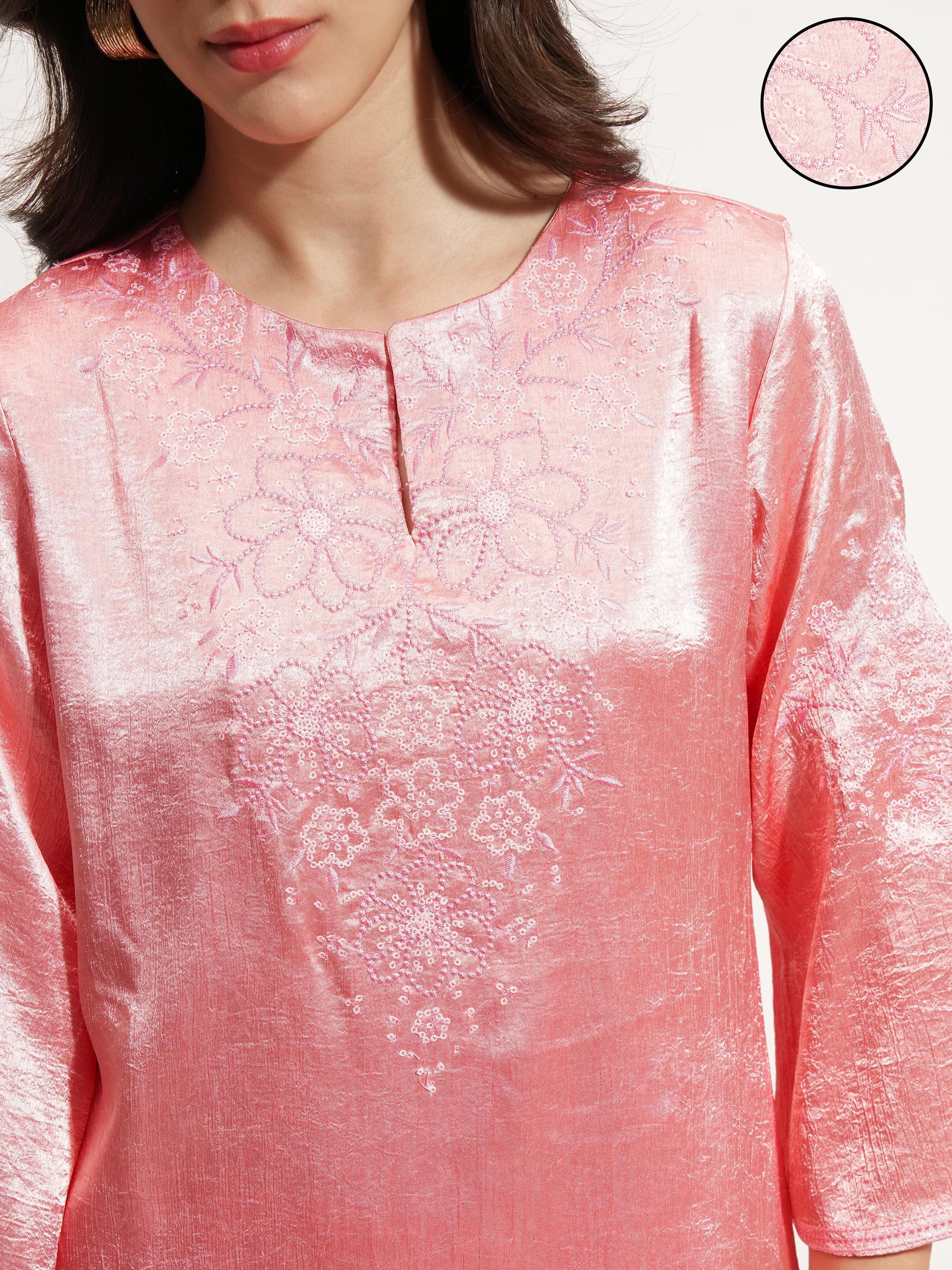 Vishudh Women Pink Embroidered Kurta With Trouser - Pink - Image 5