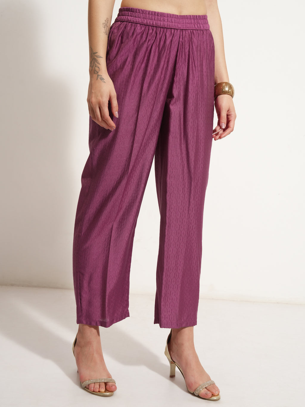 Vishudh Women Lavender Embroidered Kurta With Trouser And Dupatta - Lavender - Image 8