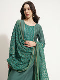 Vishudh Women Green Embroidered Kurta With Trouser And Dupatta - Green - Image 1
