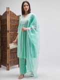 Vishudh Women Green Embroidered Kurta And Palazzo With Dupatta - Green - Image 1