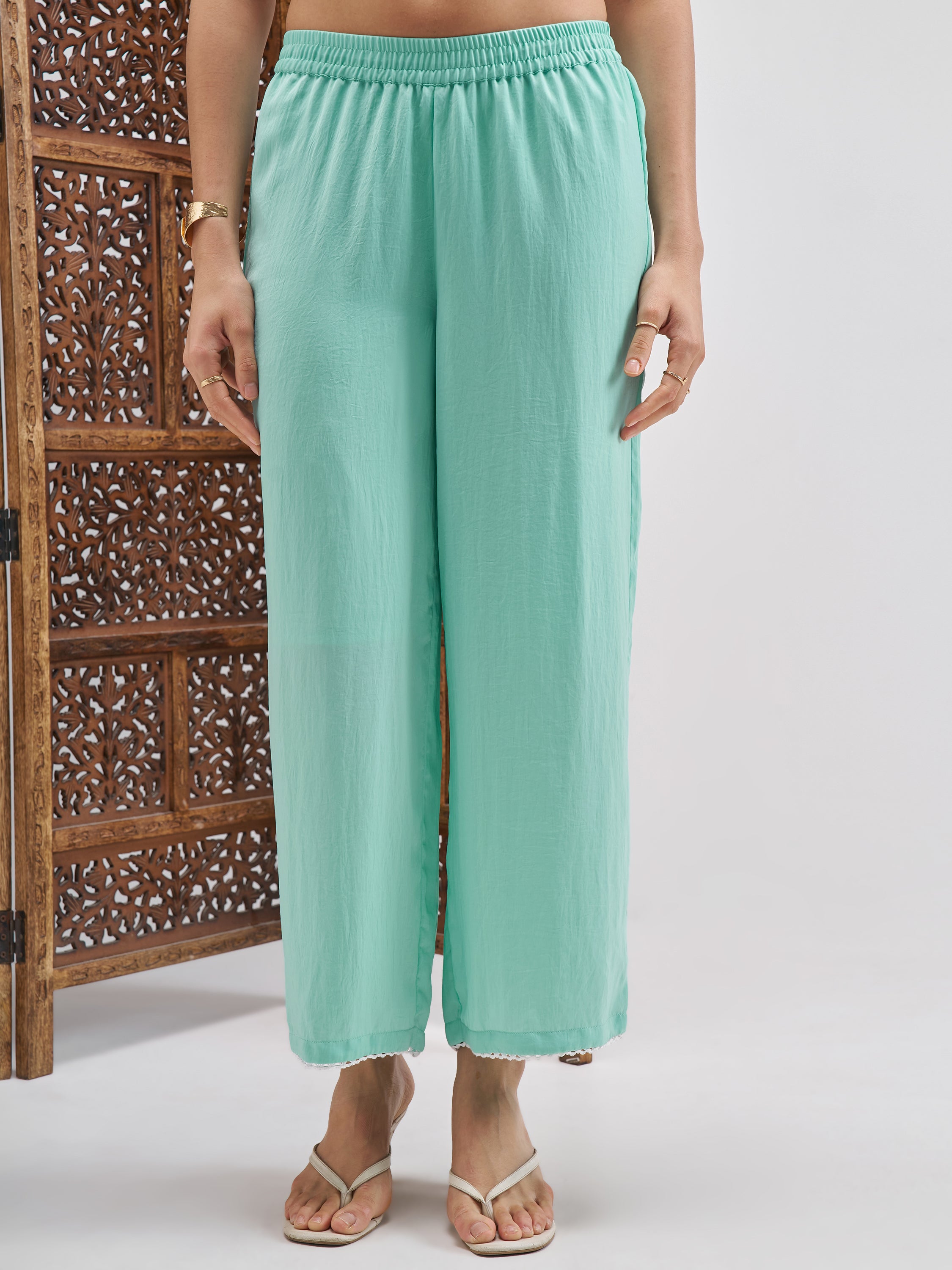 Vishudh Women Green Embroidered Kurta And Palazzo With Dupatta - Green - Image 7