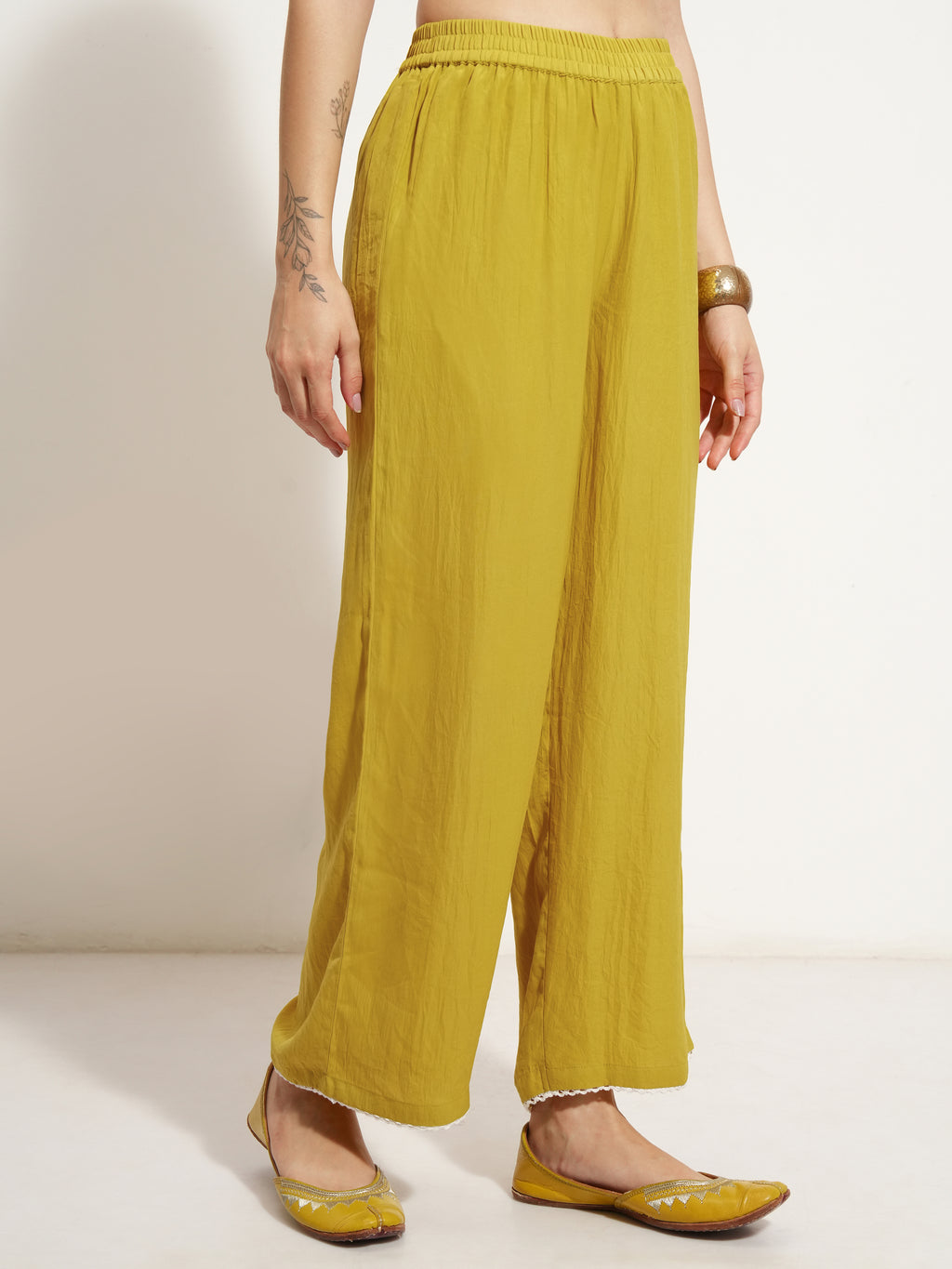Vishudh Women Mustard Embroidered Kurta With Trouser And Dupatta - Mustard - Image 8