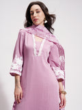 Vishudh Women Purple Embroidered Kurta With Trouser And Dupatta - Purple - Image 1