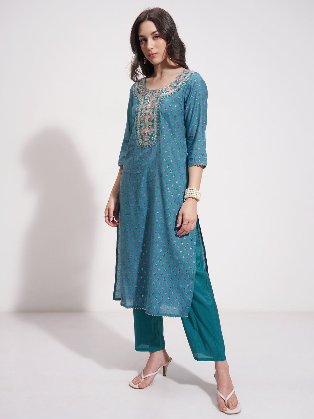 Vishudh Women Blue Embroidered Kurta With Trouser And Dupatta - Blue - Image 4
