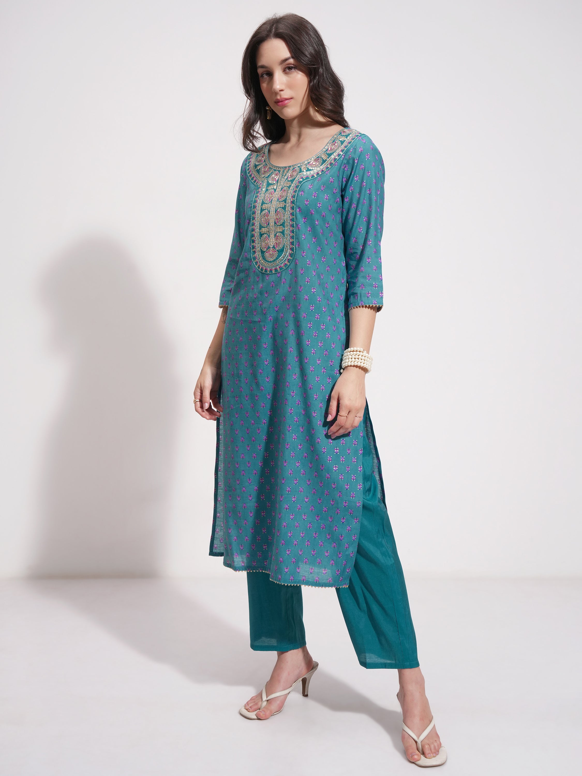 Vishudh Women Blue Embroidered Kurta With Trouser And Dupatta - Blue - Image 4
