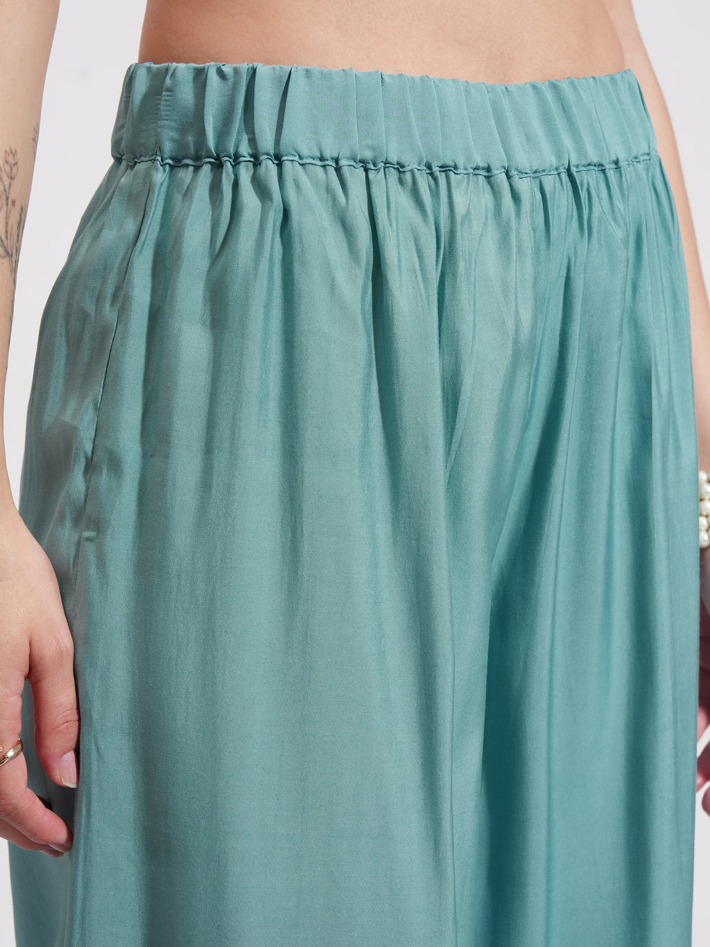 Vishudh Women Teal Printed Kurta With Trouser And Dupatta - Teal - Image 7