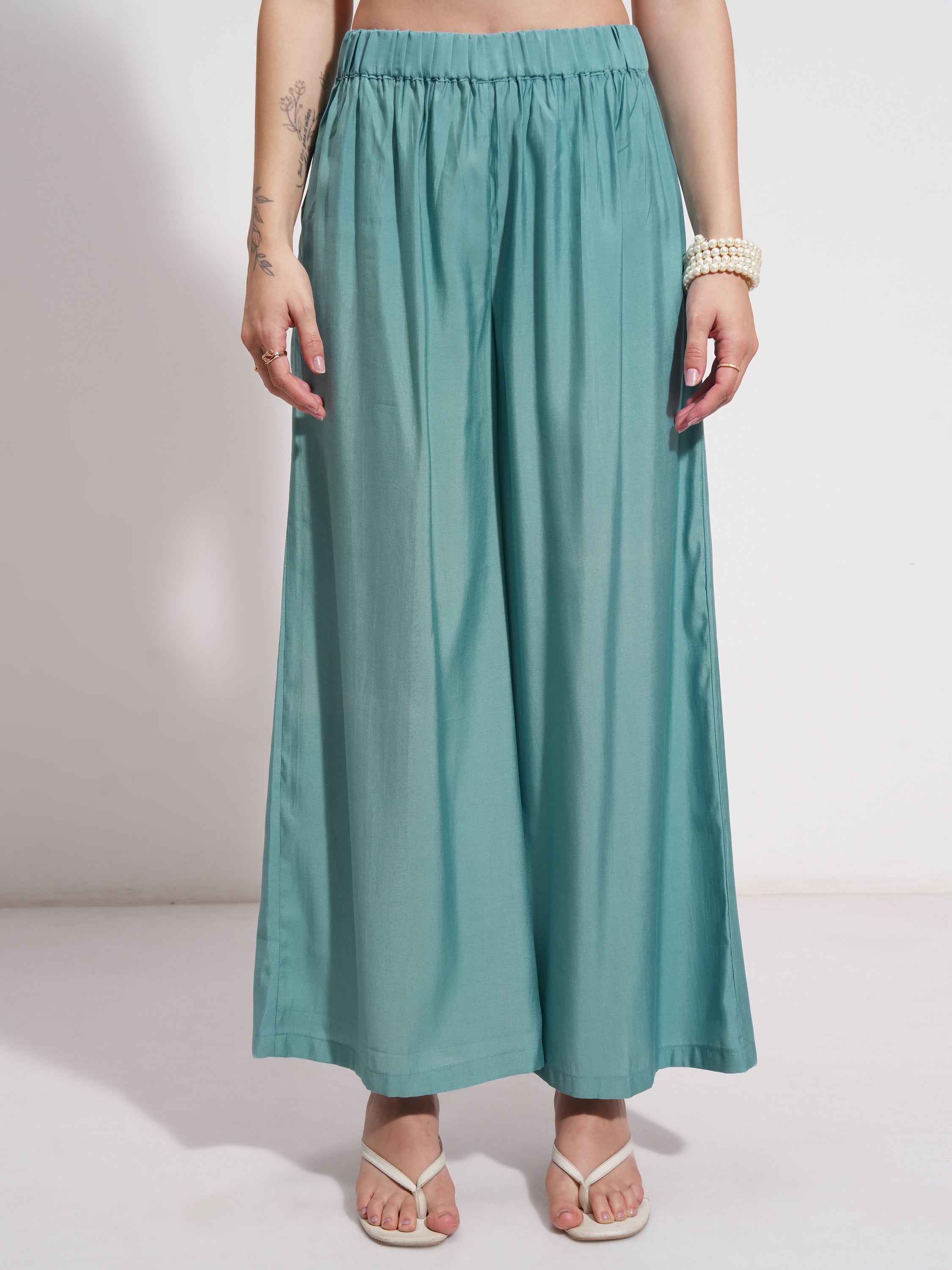 Vishudh Women Teal Printed Kurta With Trouser And Dupatta - Teal - Image 8