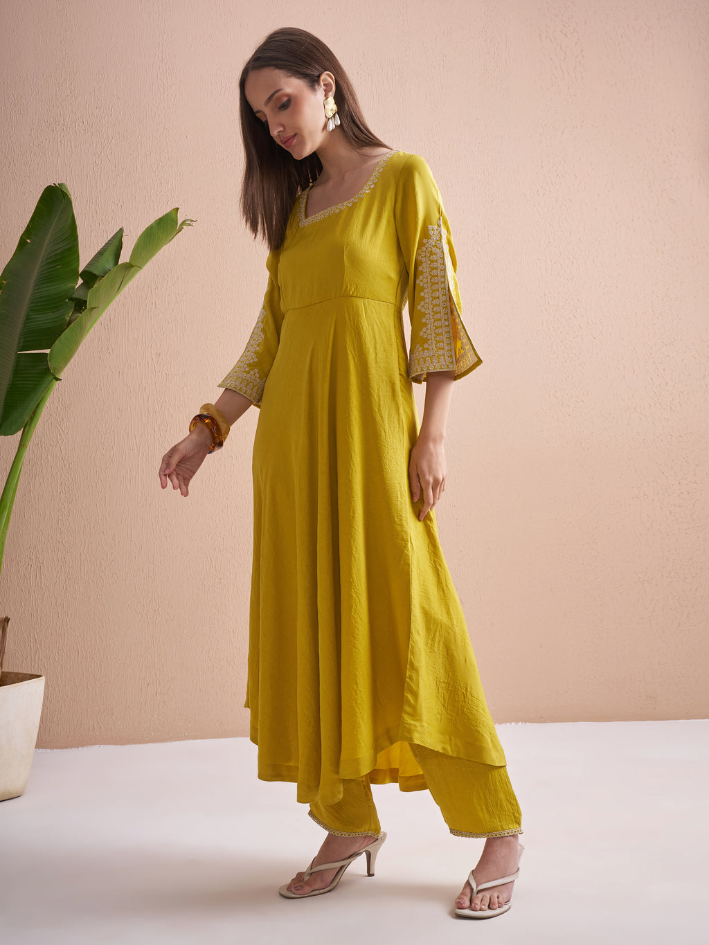 Vishudh Women Yellow Embroidered Kurta With Trouser And Dupatta - Yellow - Image 4