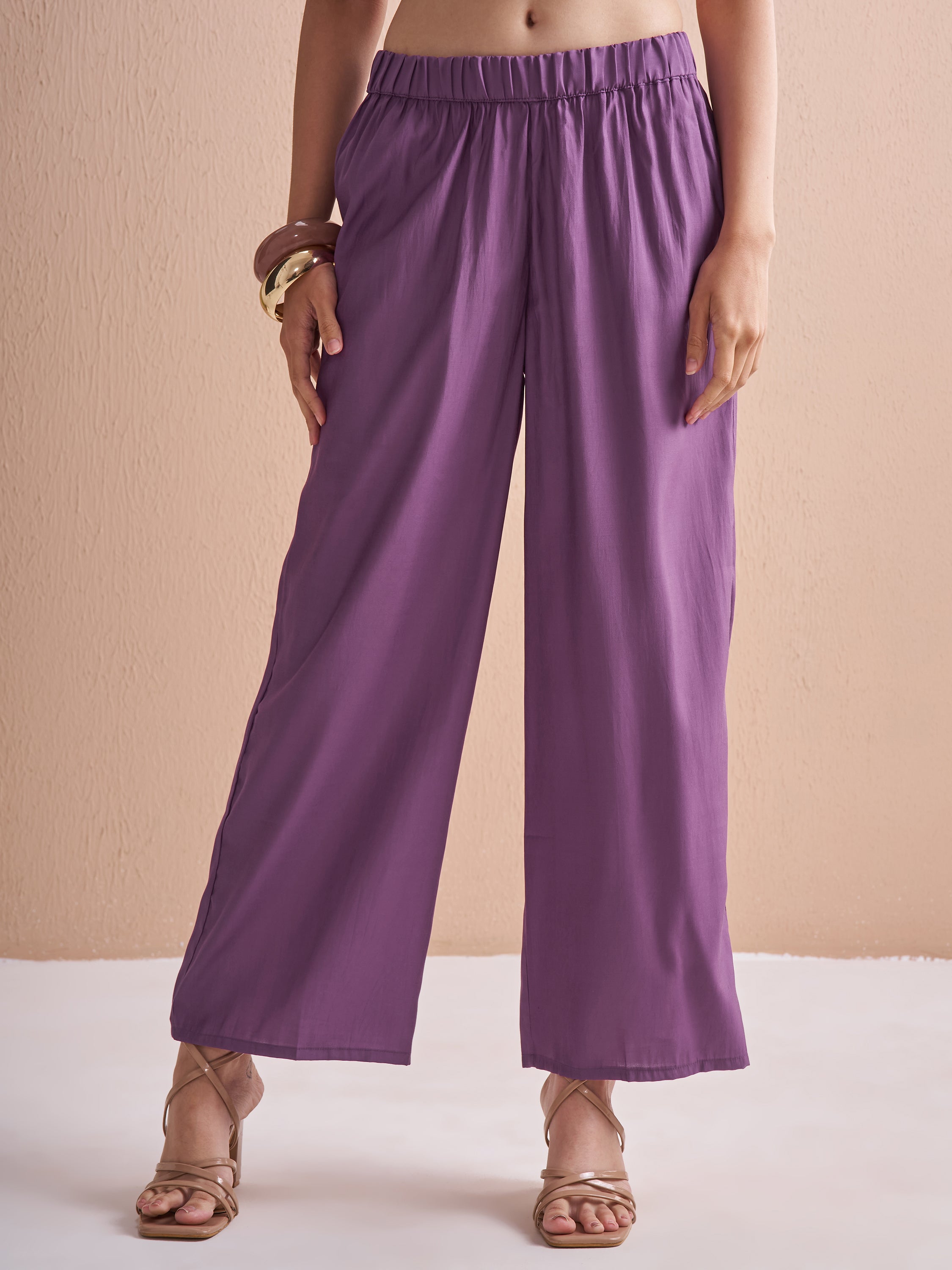 Vishudh Women Purple Printed Kurta With Trouser And Dupatta - Purple - Image 7
