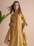 Vishudh Women Mustard Printed Kurta With Trouser And Dupatta - Mustard - Image 1