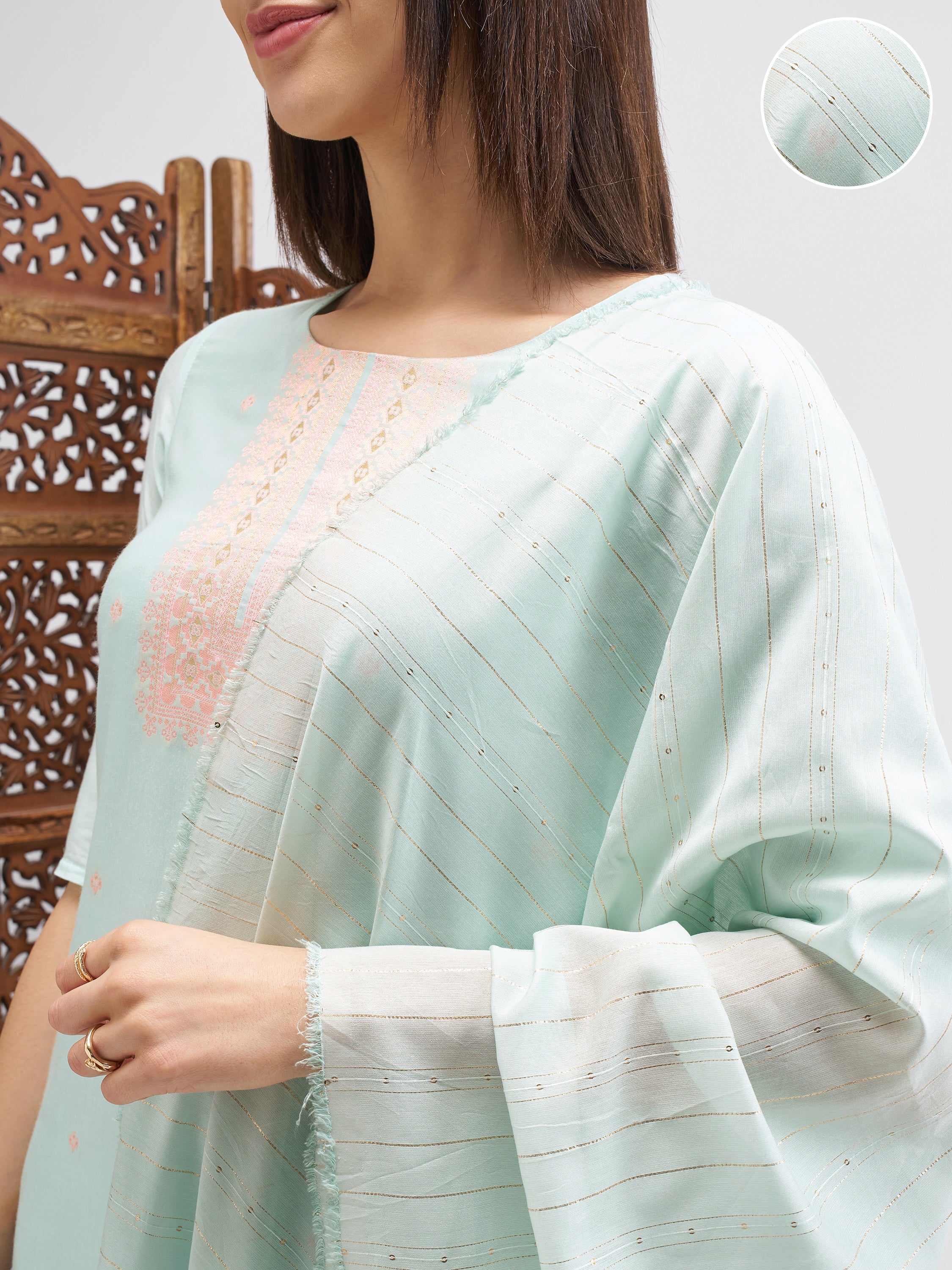 Vishudh Women Blue Embroidered Kurta And Trouser With Dupatta - Blue - Image 5