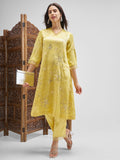 Vishudh Women Yellow Embroidered Kurta And Trouser - Yellow - Image 1