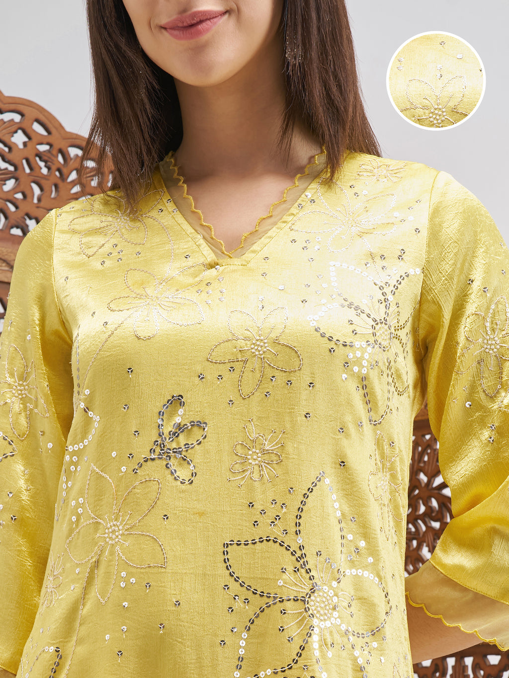 Vishudh Women Yellow Embroidered Kurta And Trouser - Yellow - Image 5