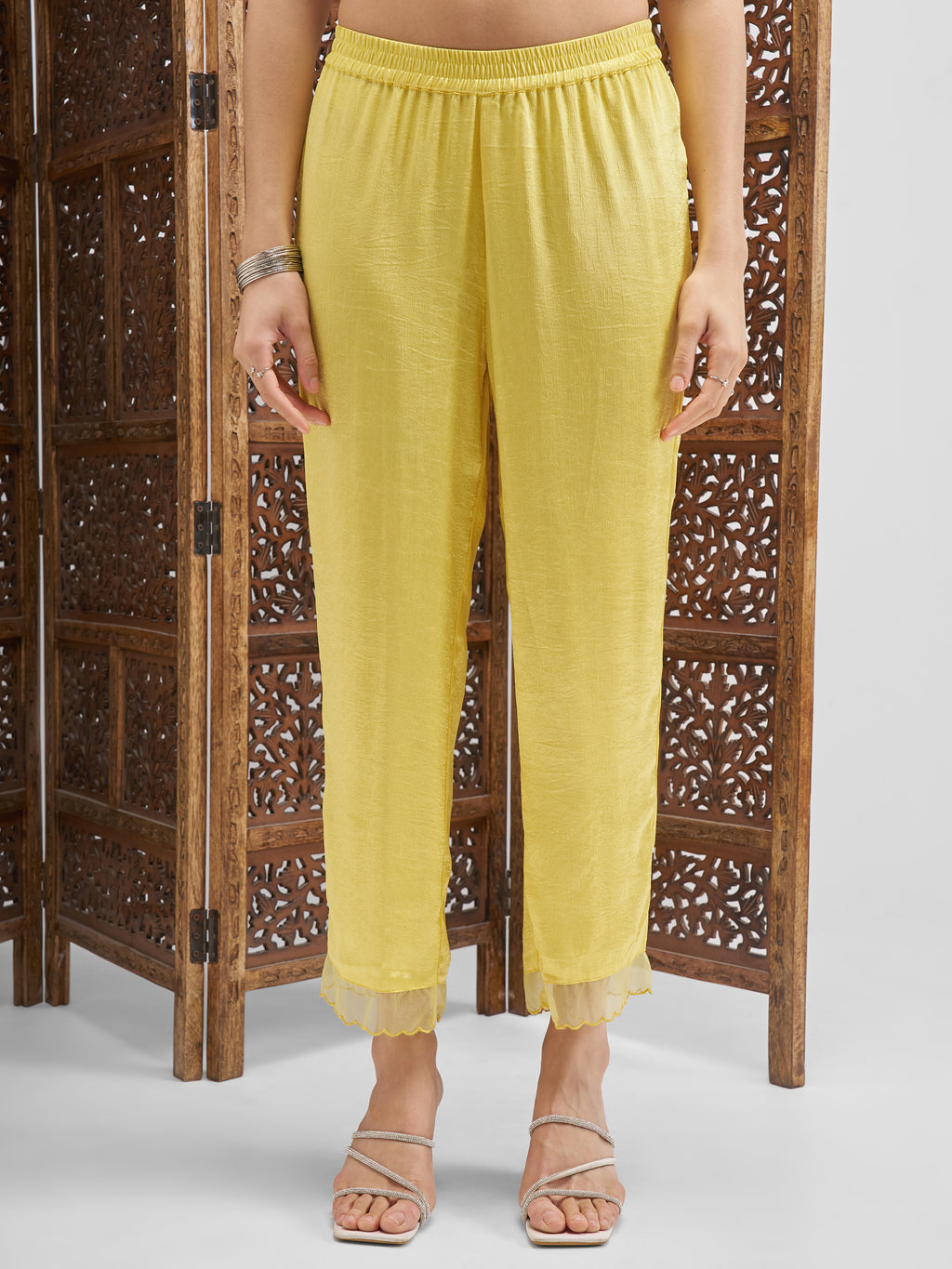 Vishudh Women Yellow Embroidered Kurta And Trouser - Yellow - Image 6