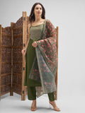 Vishudh Women Green Embroidered Kurta And Trousers With Dupatta - Green - Image 1