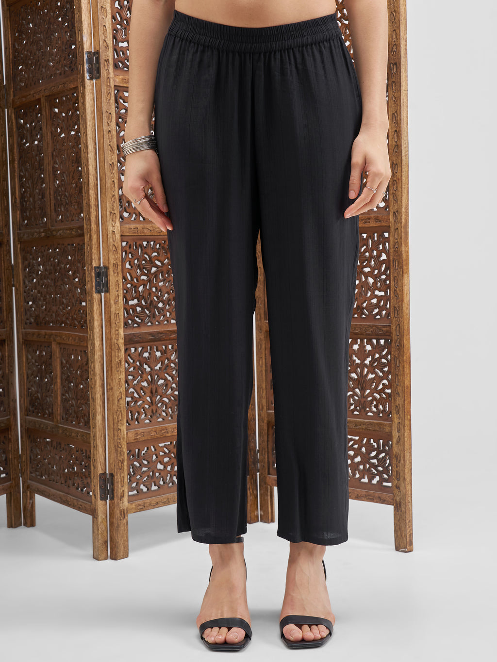 Vishudh Women Black Embroidered Kurta And Trousers With Dupatta - Black - Image 6