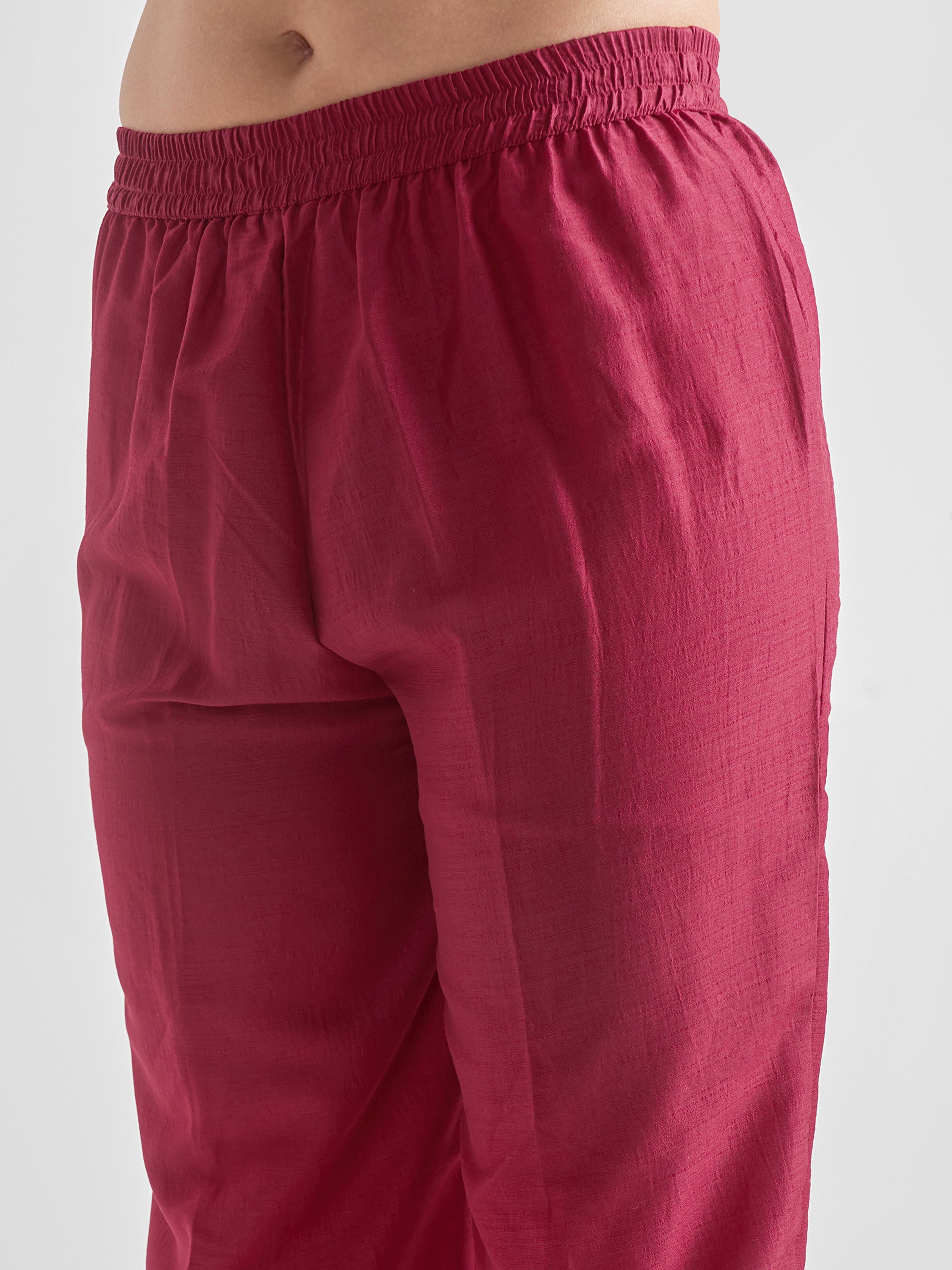 Vishudh Women Maroon Embroidered Kurta With Trouser - Maroon - Image 6
