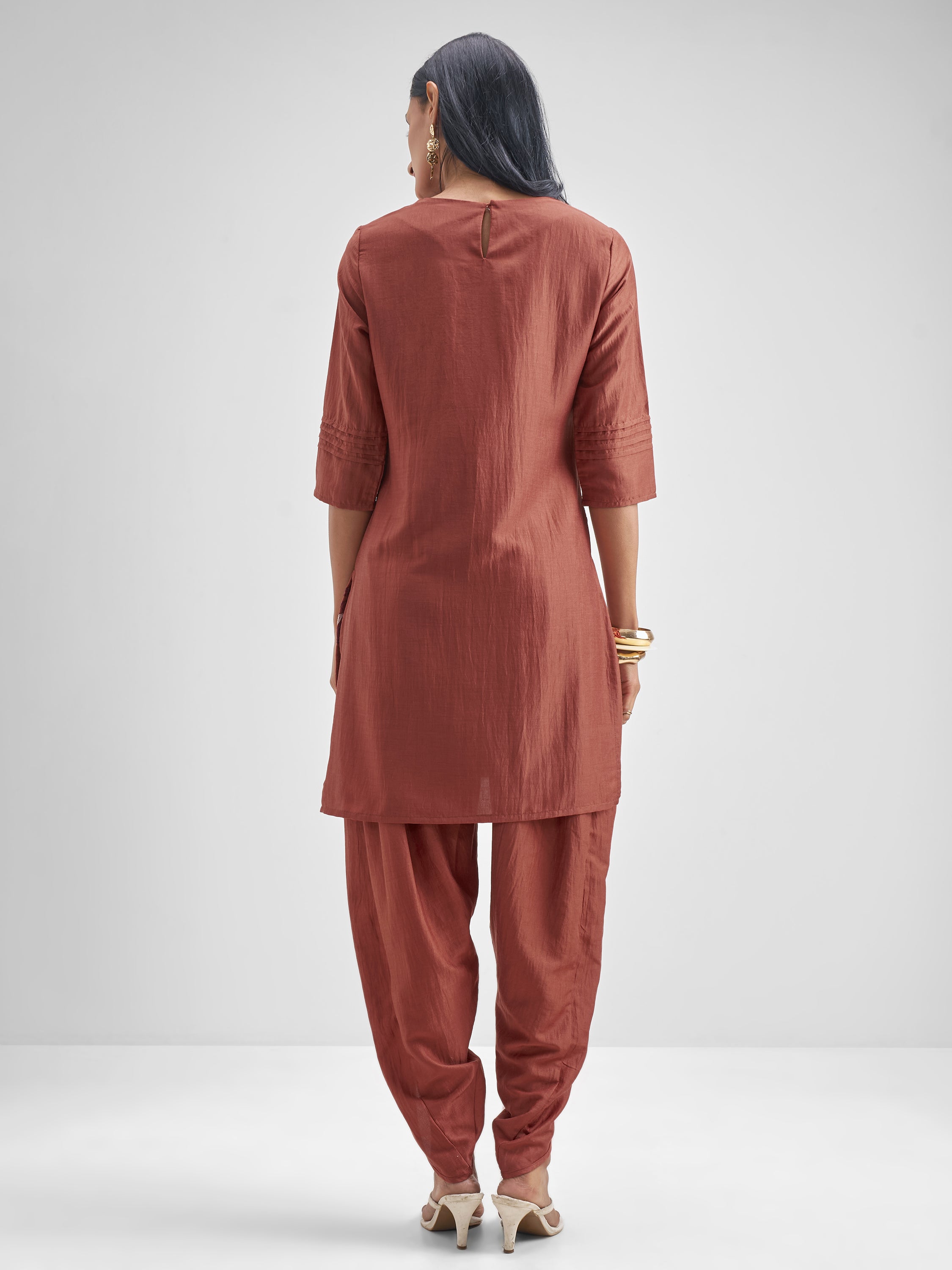 Vishudh Women Rust Kurta With Dhoti Pant - Rust - Image 3