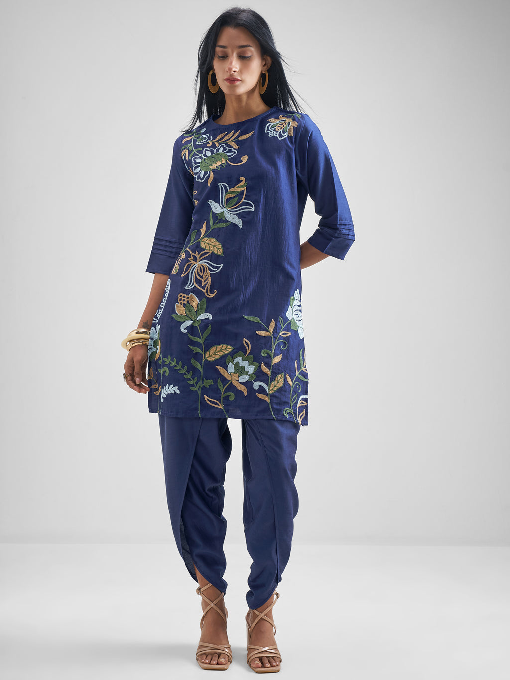Vishudh Women Navy Blue Kurta With Dhoti Pant - Navy Blue - Image 1