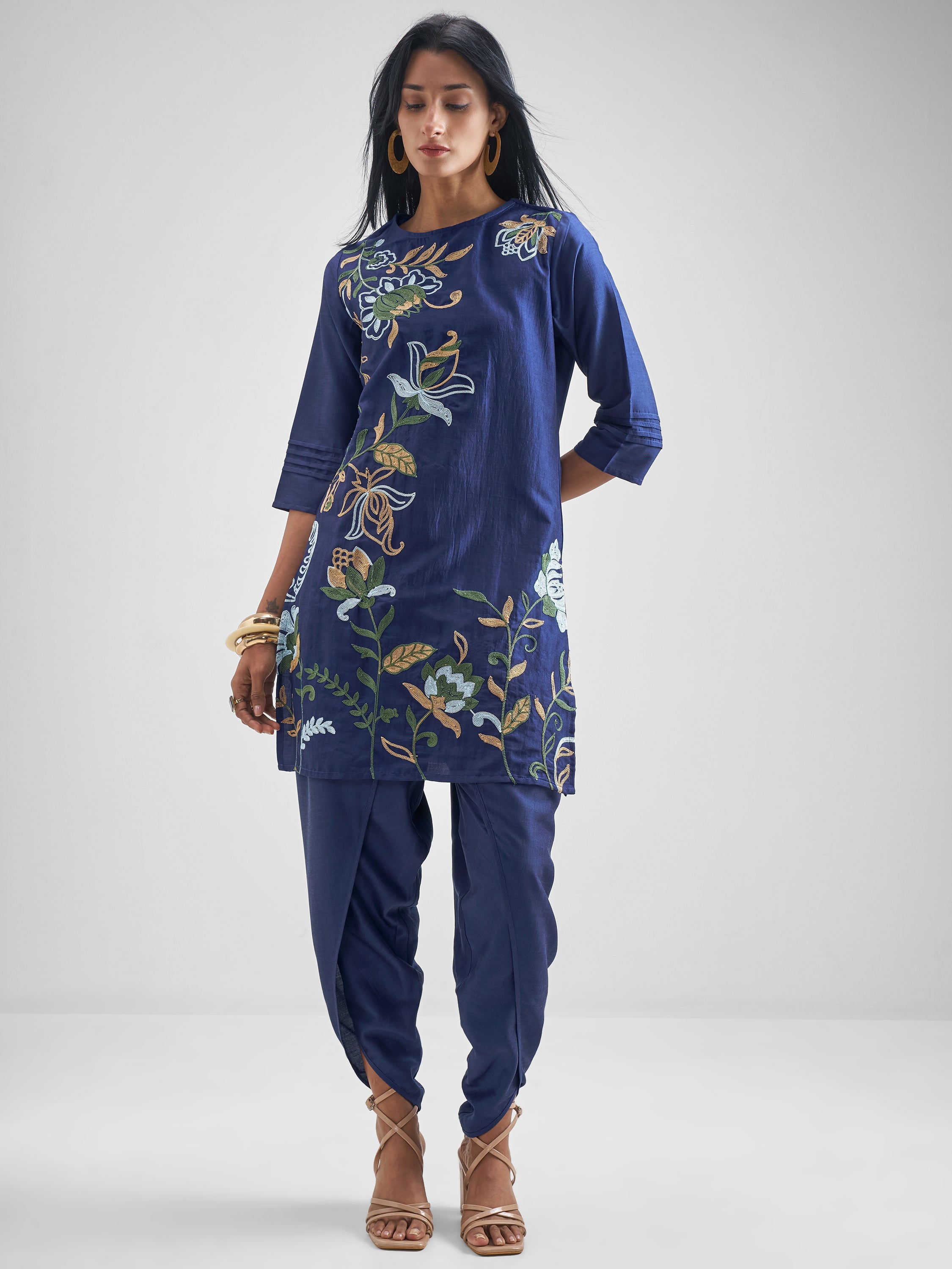 Vishudh Women Navy Blue Kurta With Dhoti Pant - Navy Blue - Image 1