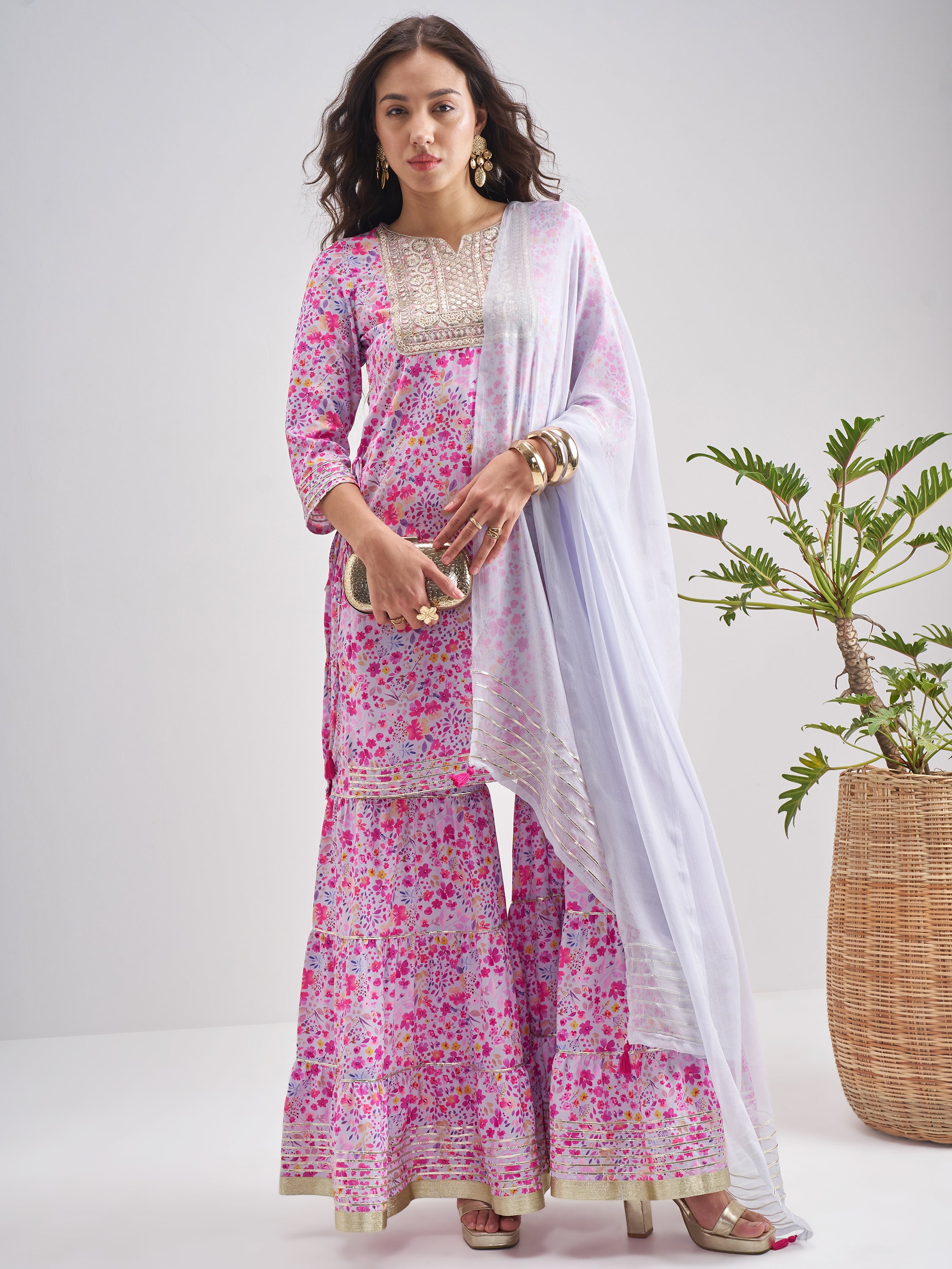 Vishudh Women Multi Printed Kurta With Sharara And Dupatta - Multi - Image 1