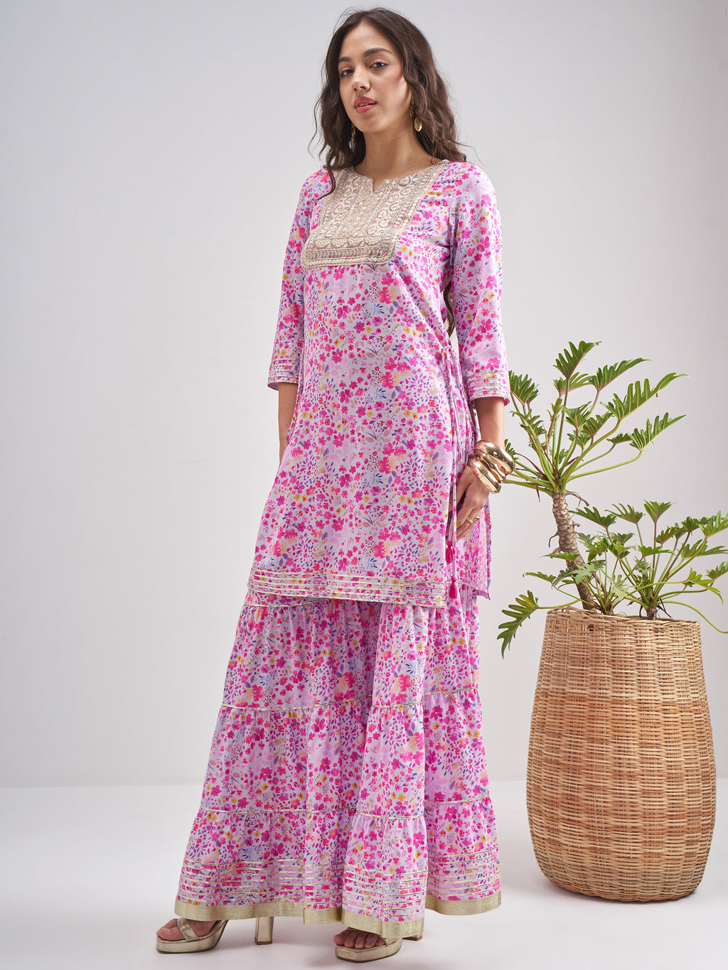Vishudh Women Multi Printed Kurta With Sharara And Dupatta - Multi - Image 2