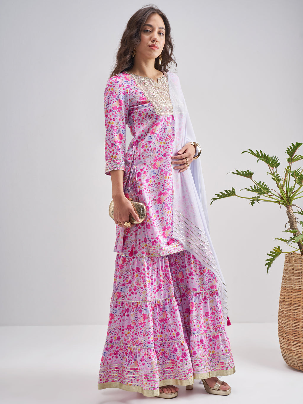 Vishudh Women Multi Printed Kurta With Sharara And Dupatta - Multi - Image 4