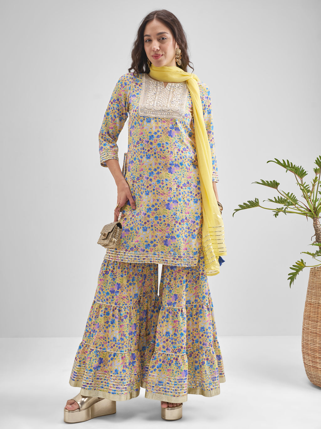 Vishudh Women Multi Printed Kurta With Sharara And Dupatta - Multi - Image 1