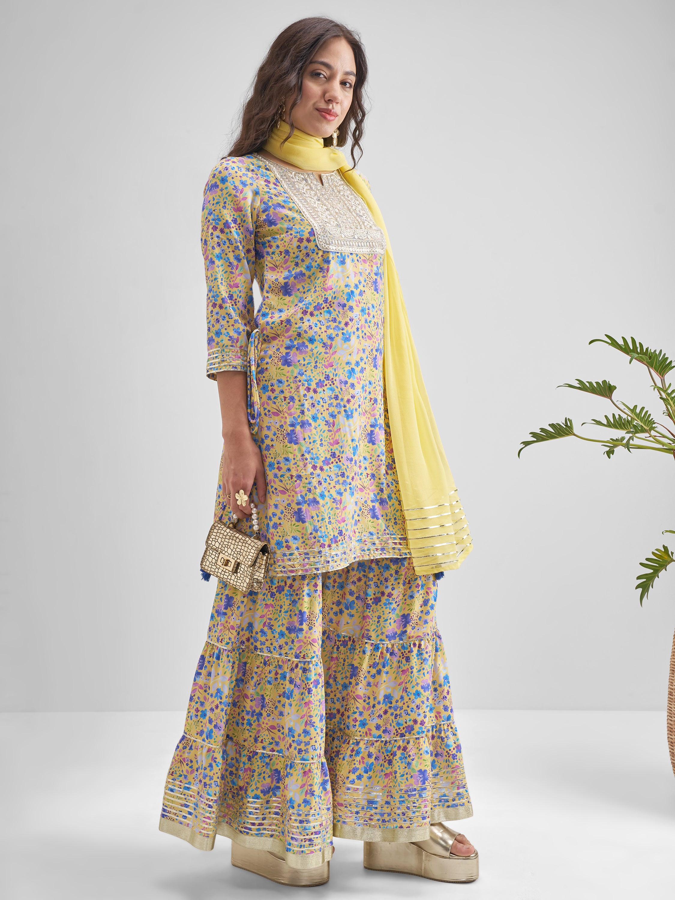 Vishudh Women Multi Printed Kurta With Sharara And Dupatta - Multi - Image 4